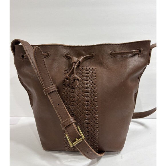 Vintage The Sak Drawstring Bucket Crossbody Brown Leather Shoulder Bag Purse - Picture 1 of 9
